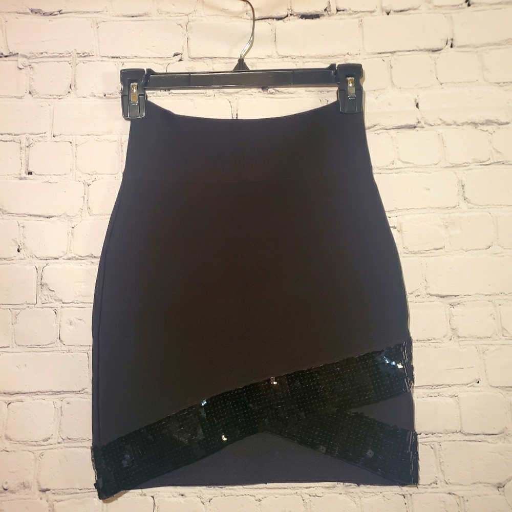 BCBGMaxAzria black sequined bandage mini skirt